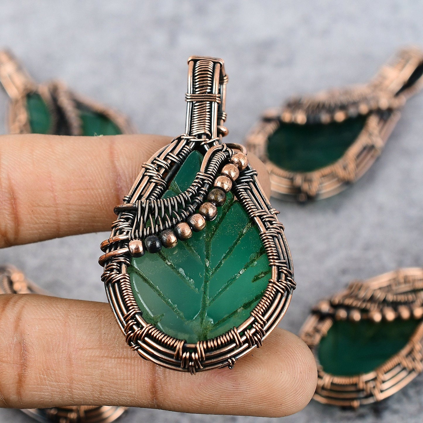 Green Onyx Gemstone Leaf Pendant