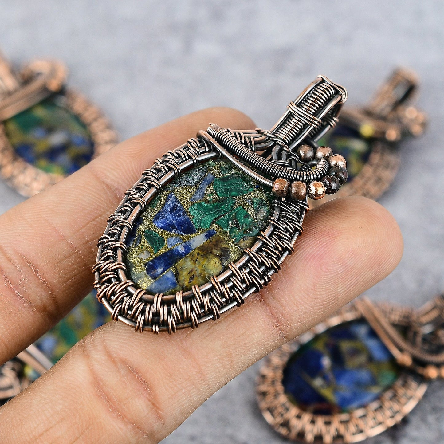 Blue-Green Azurite Malachite Gemstone Pendant