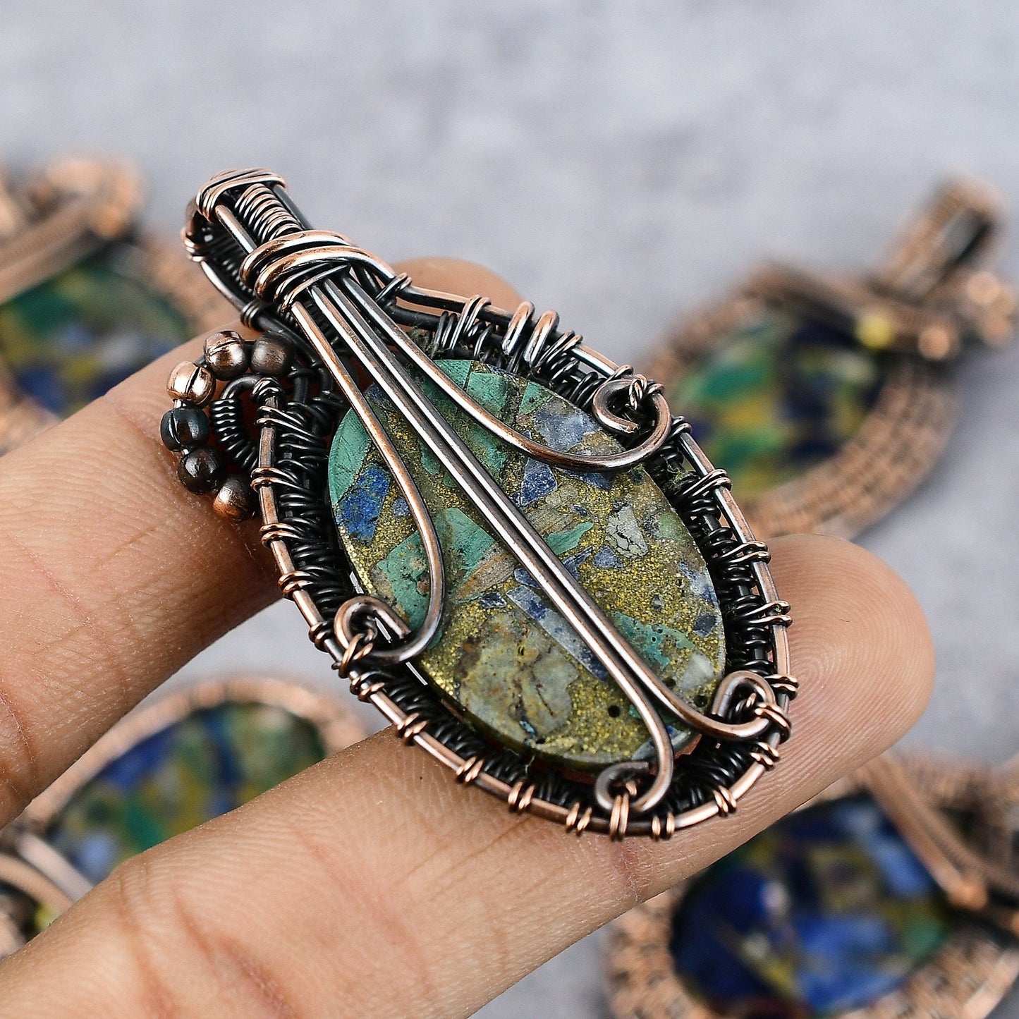 Blue-Green Azurite Malachite Gemstone Pendant