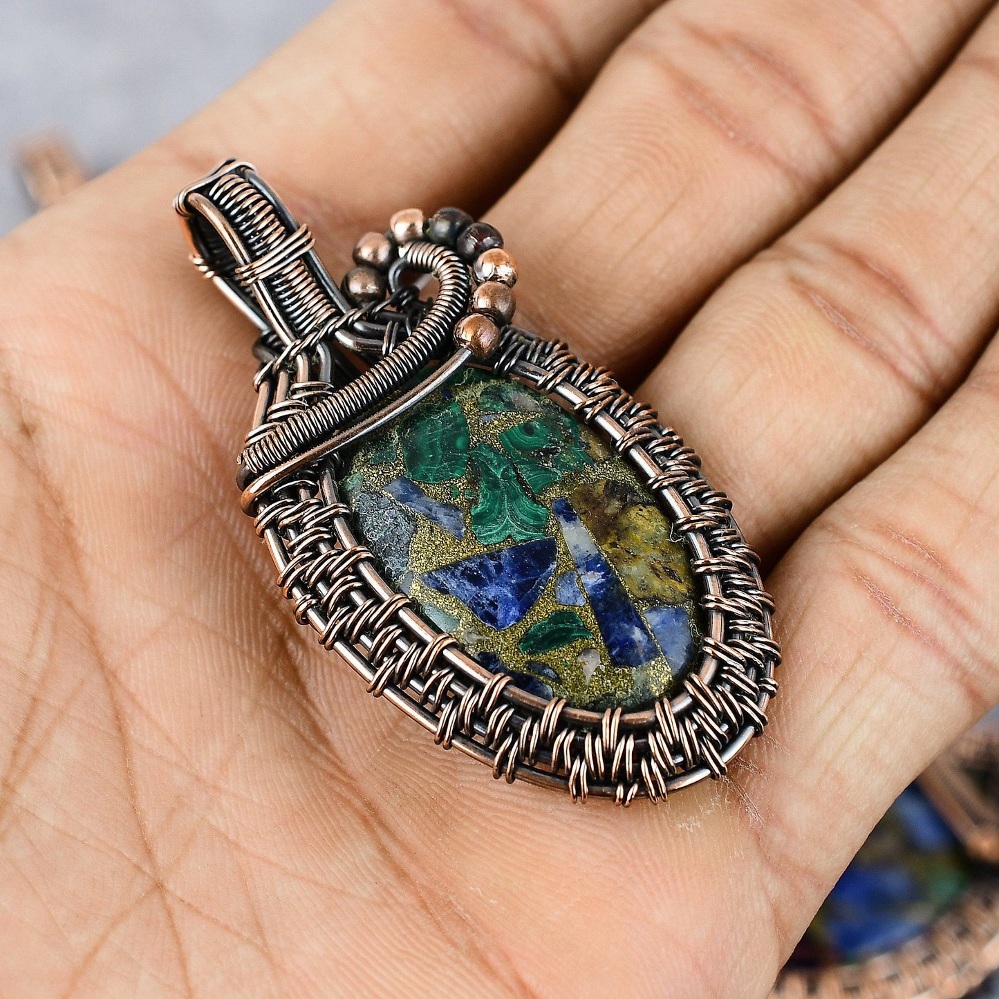 Blue-Green Azurite Malachite Gemstone Pendant