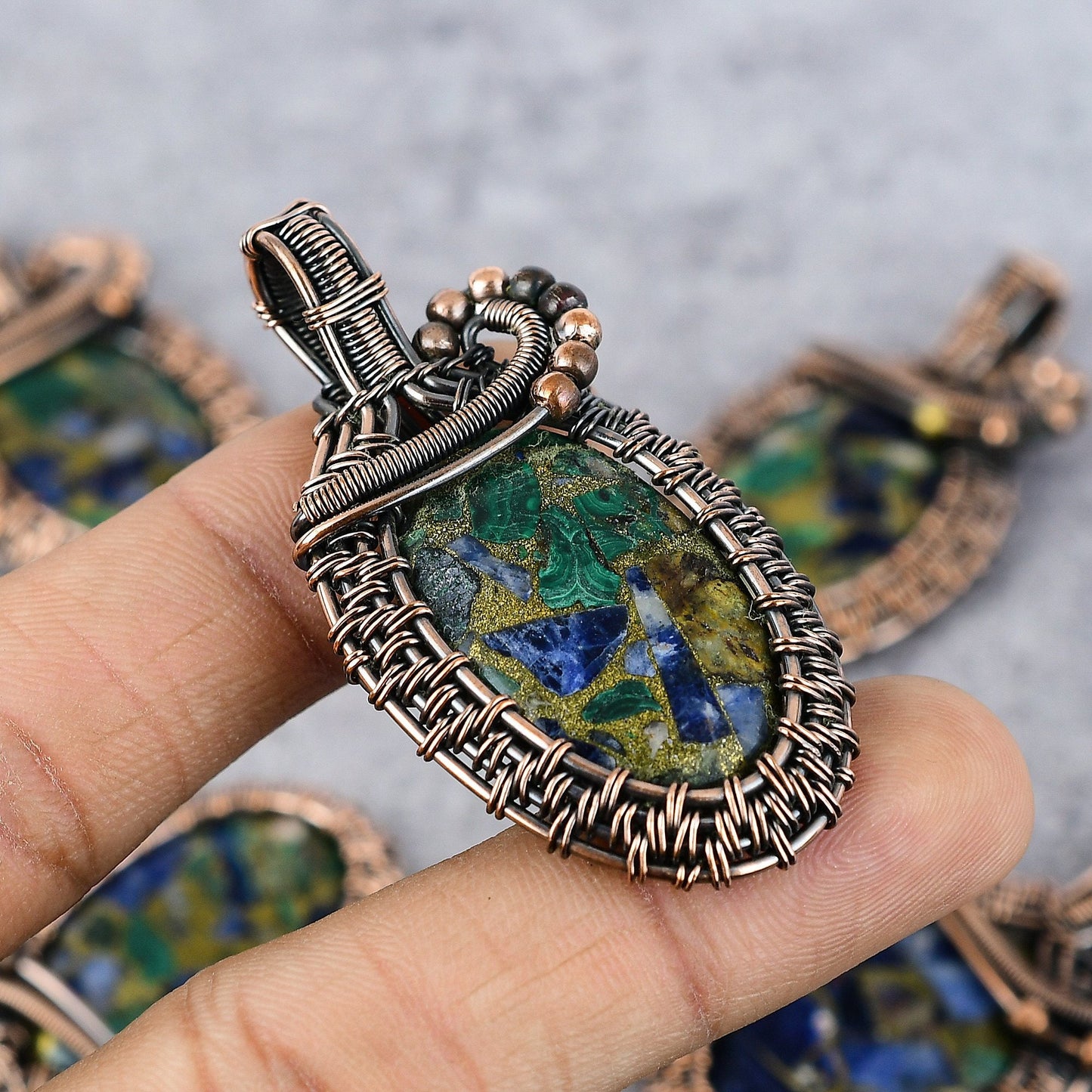 Blue-Green Azurite Malachite Gemstone Pendant