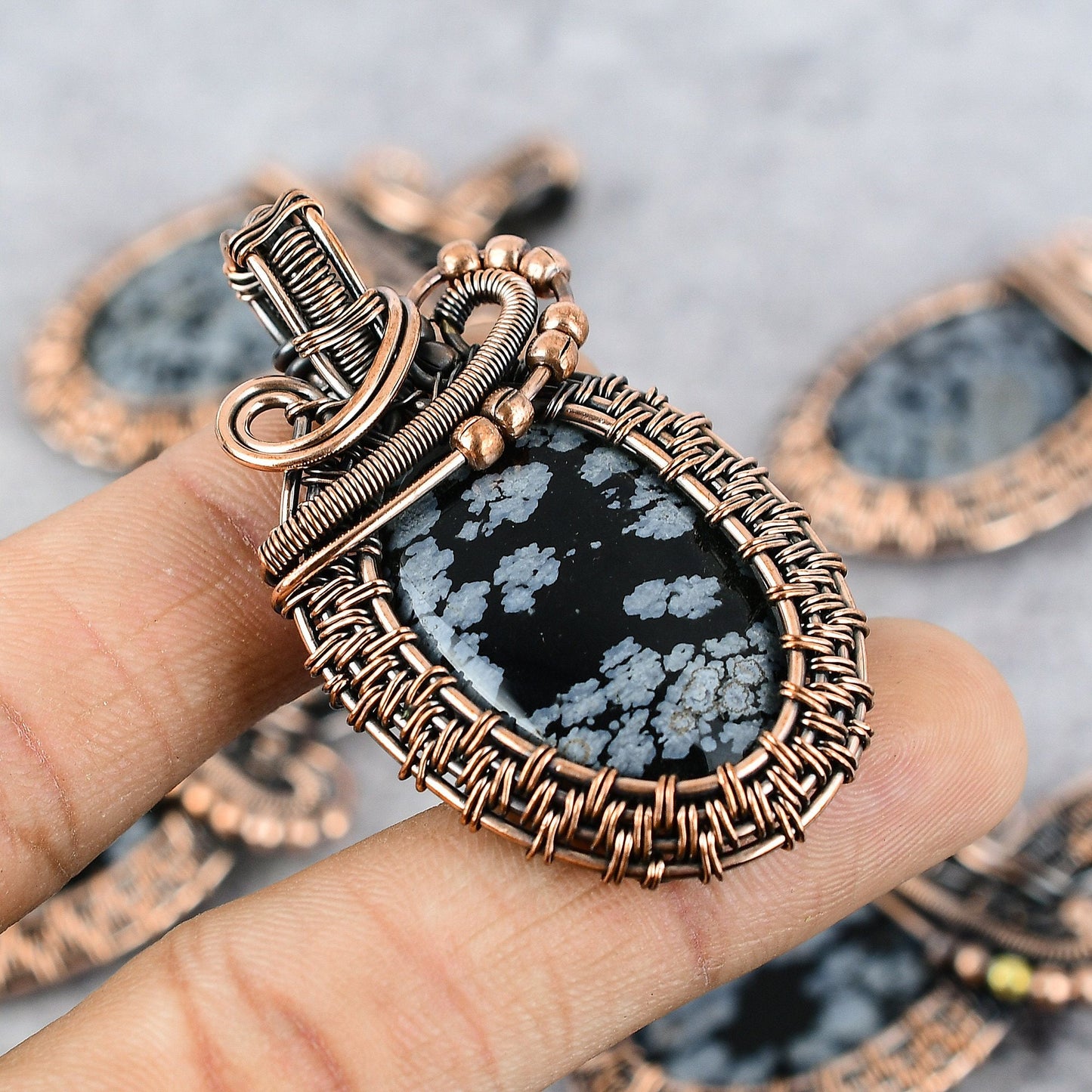 Black & White Snowflake Obsidian Gemstone Pendant