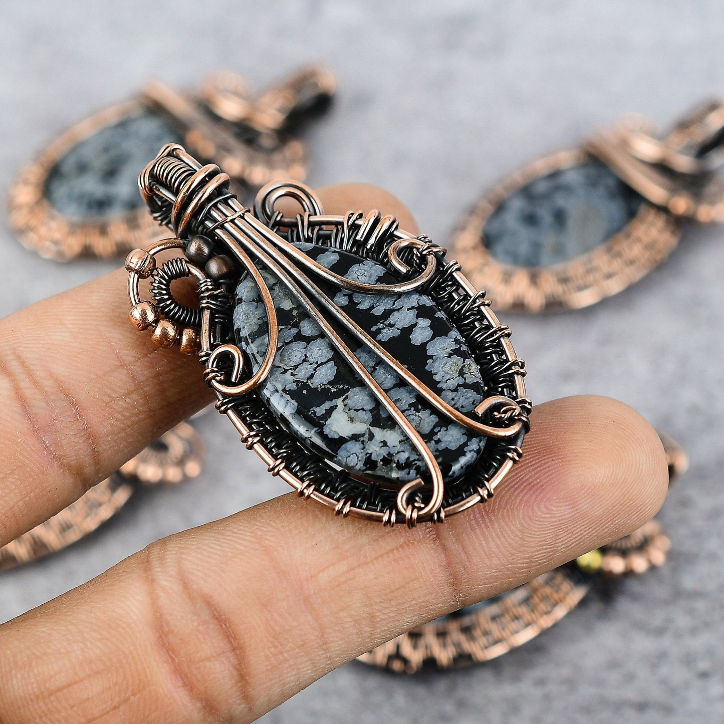 Black & White Snowflake Obsidian Gemstone Pendant