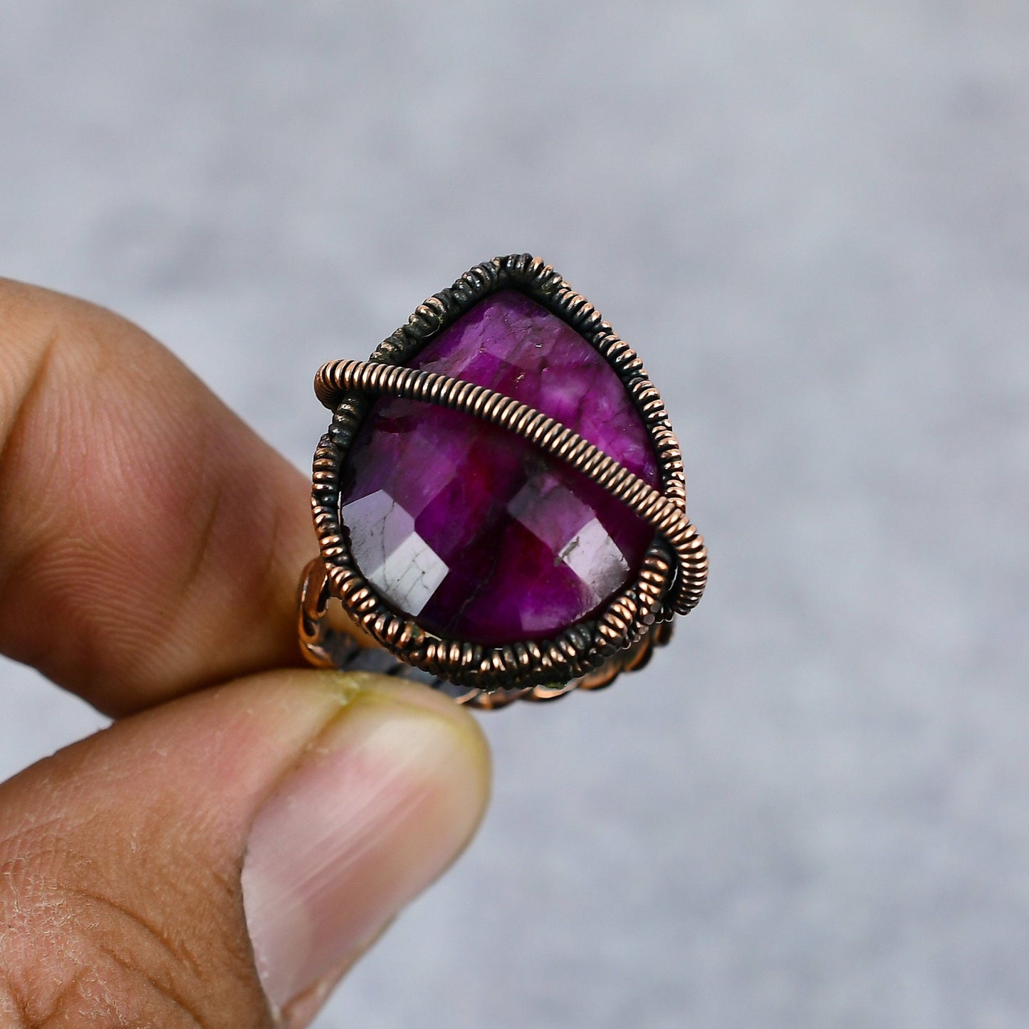 Kashmir Red Ruby Gemstone Copper Ring