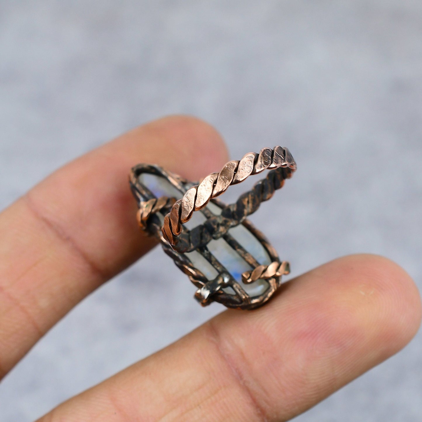 Rainbow Moonstone Gemstone Copper Ring