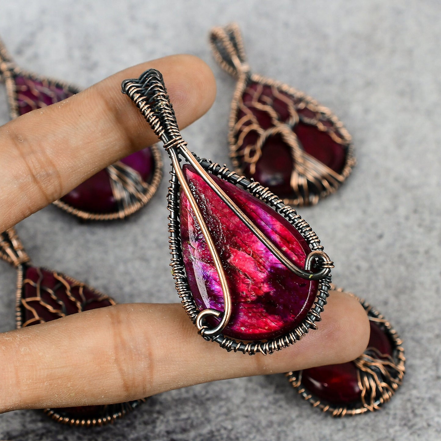 Tree of Life Red Fire Labradorite Gemstone Pendant