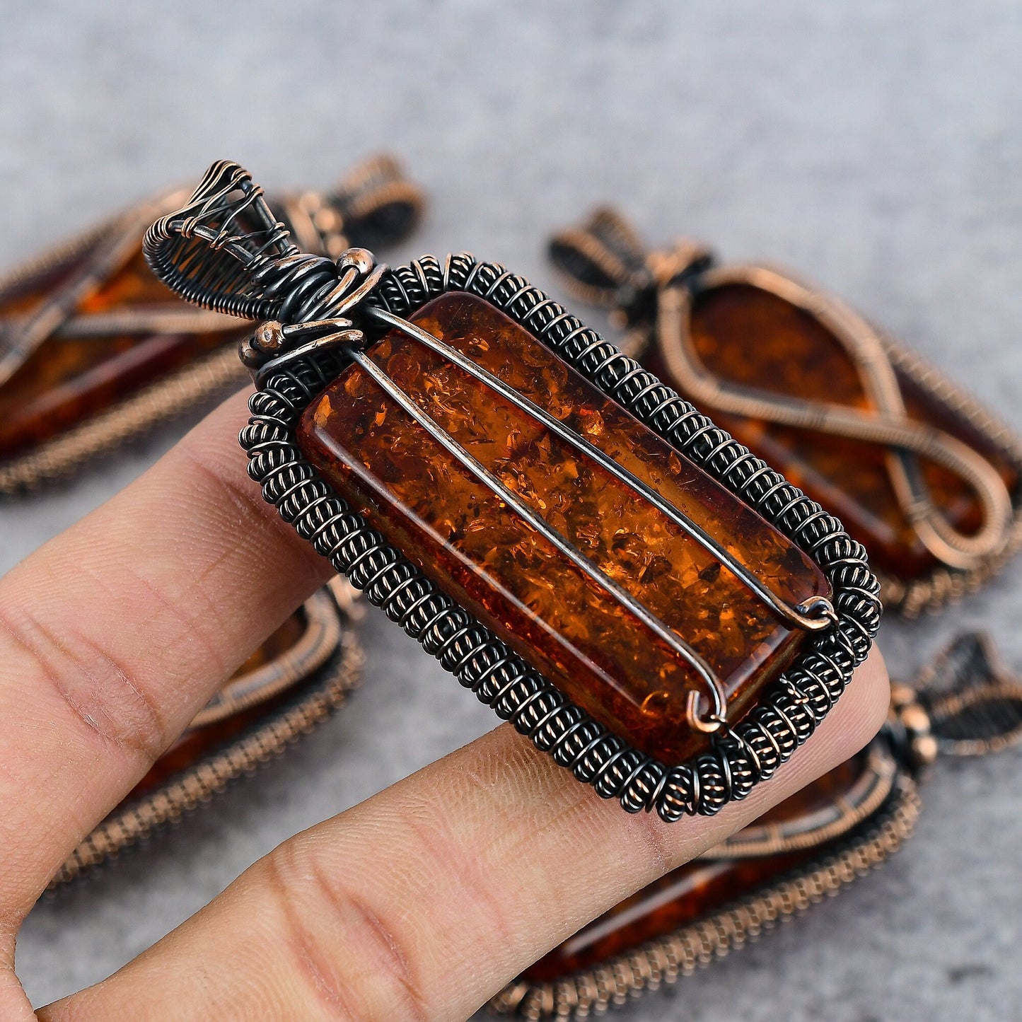 Golden Amber Gemstone Infinity Pendant