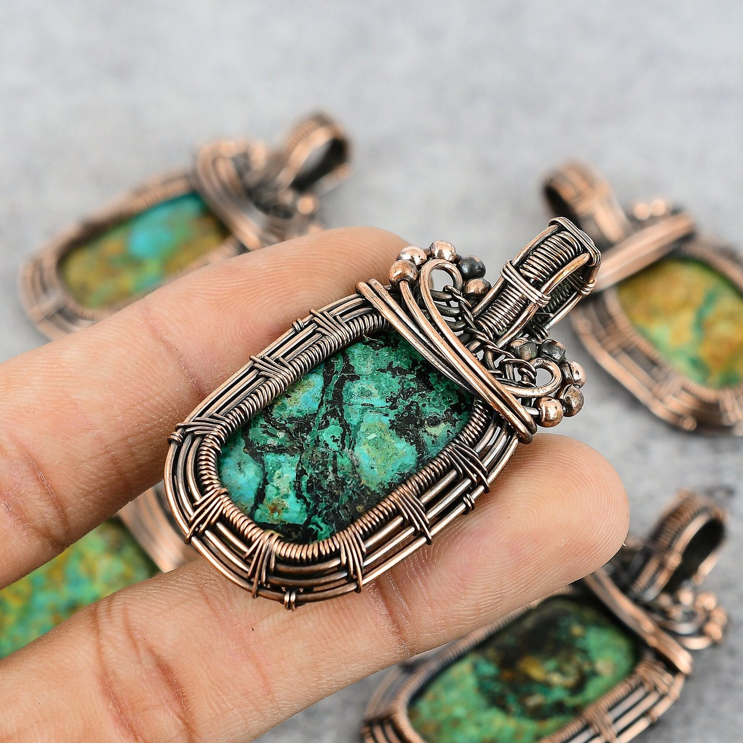 Blue Green Azurite Malachite Gemstone Pendant