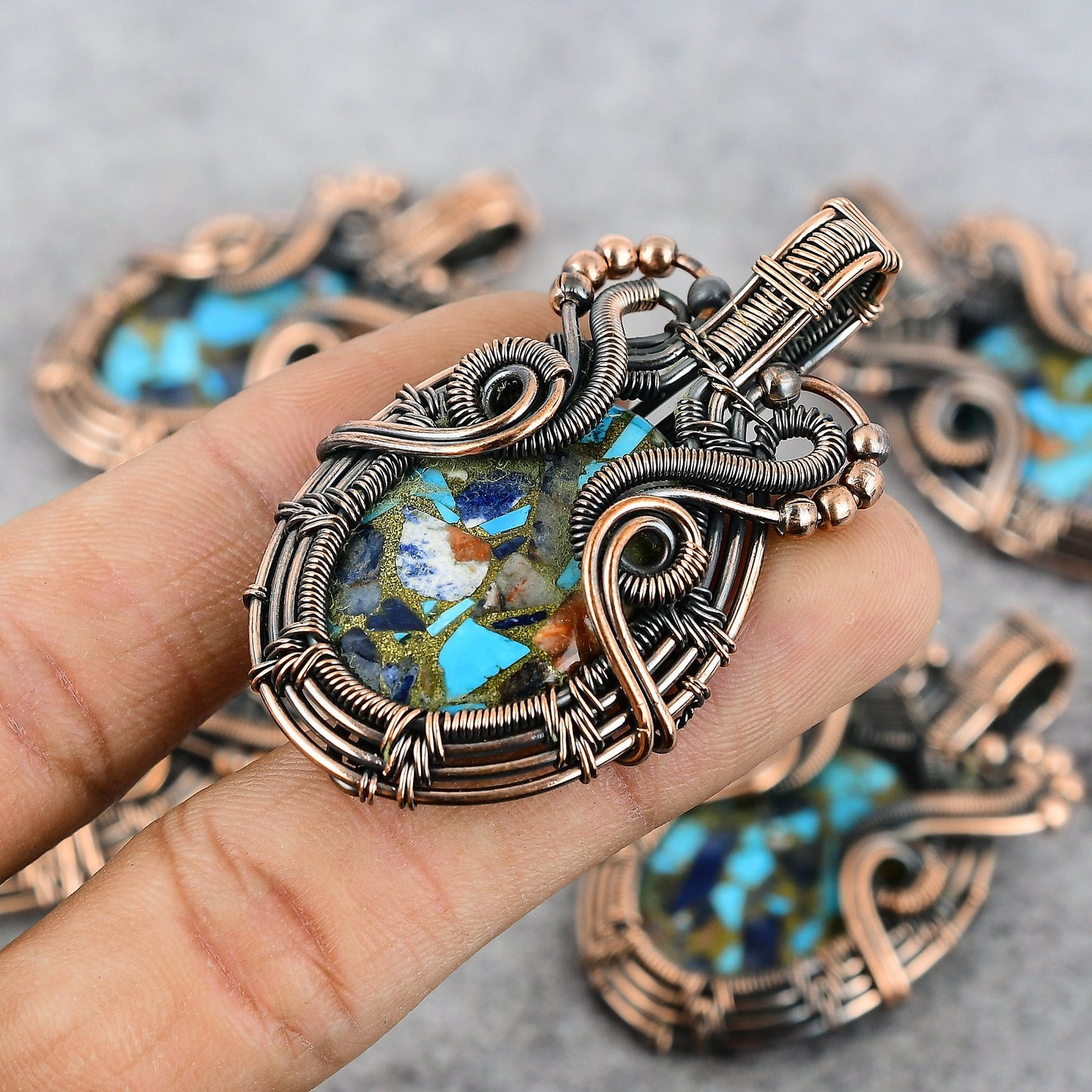 Blue-Orange Turquoise Gemstone Pendant