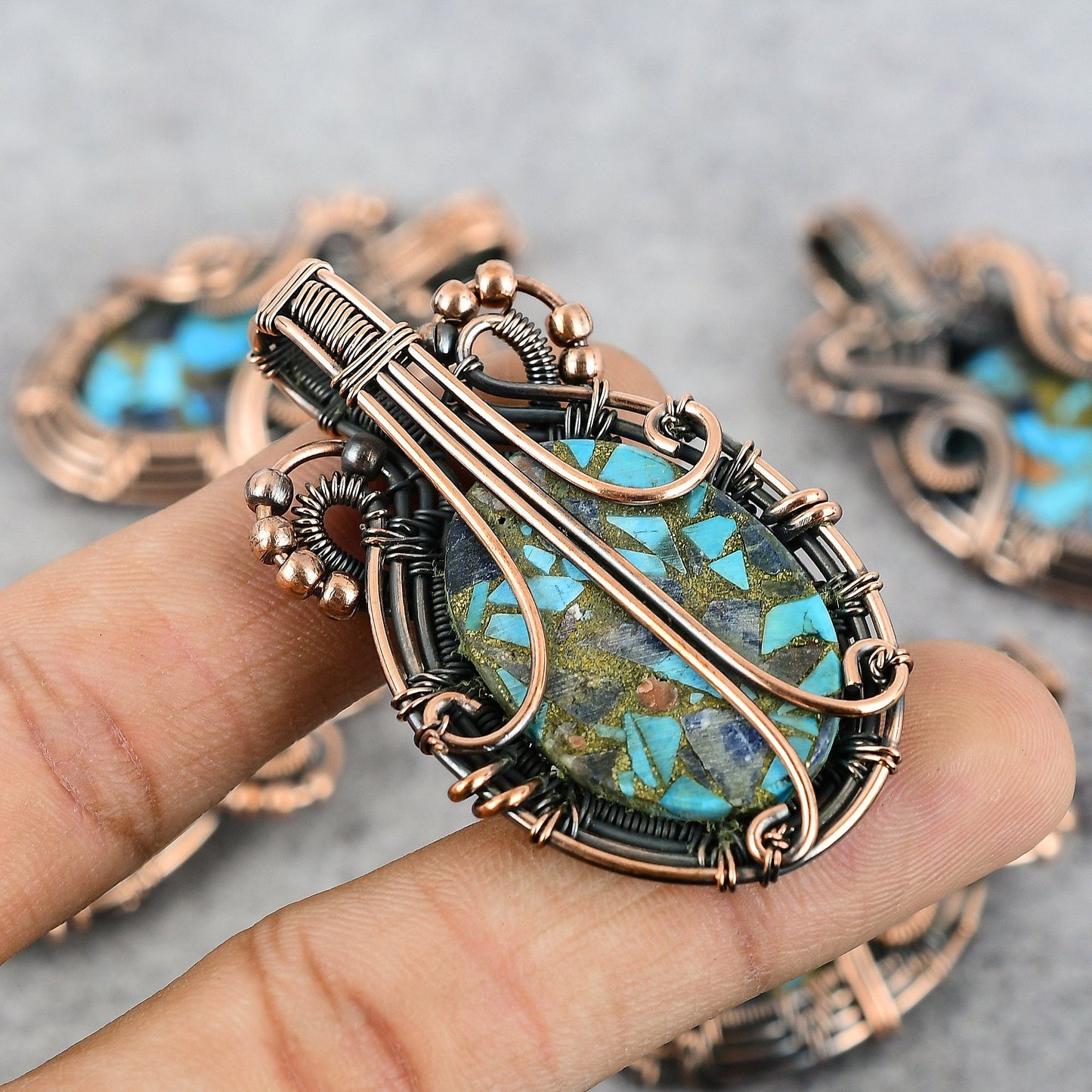 Blue-Orange Turquoise Gemstone Pendant