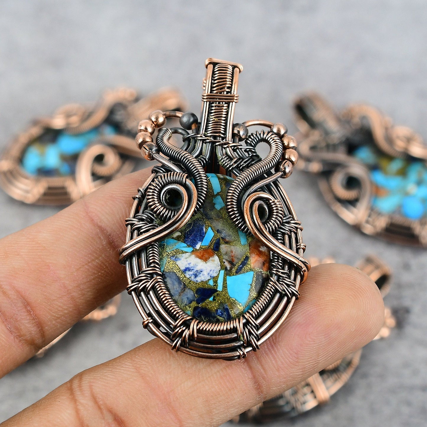 Blue-Orange Turquoise Gemstone Pendant