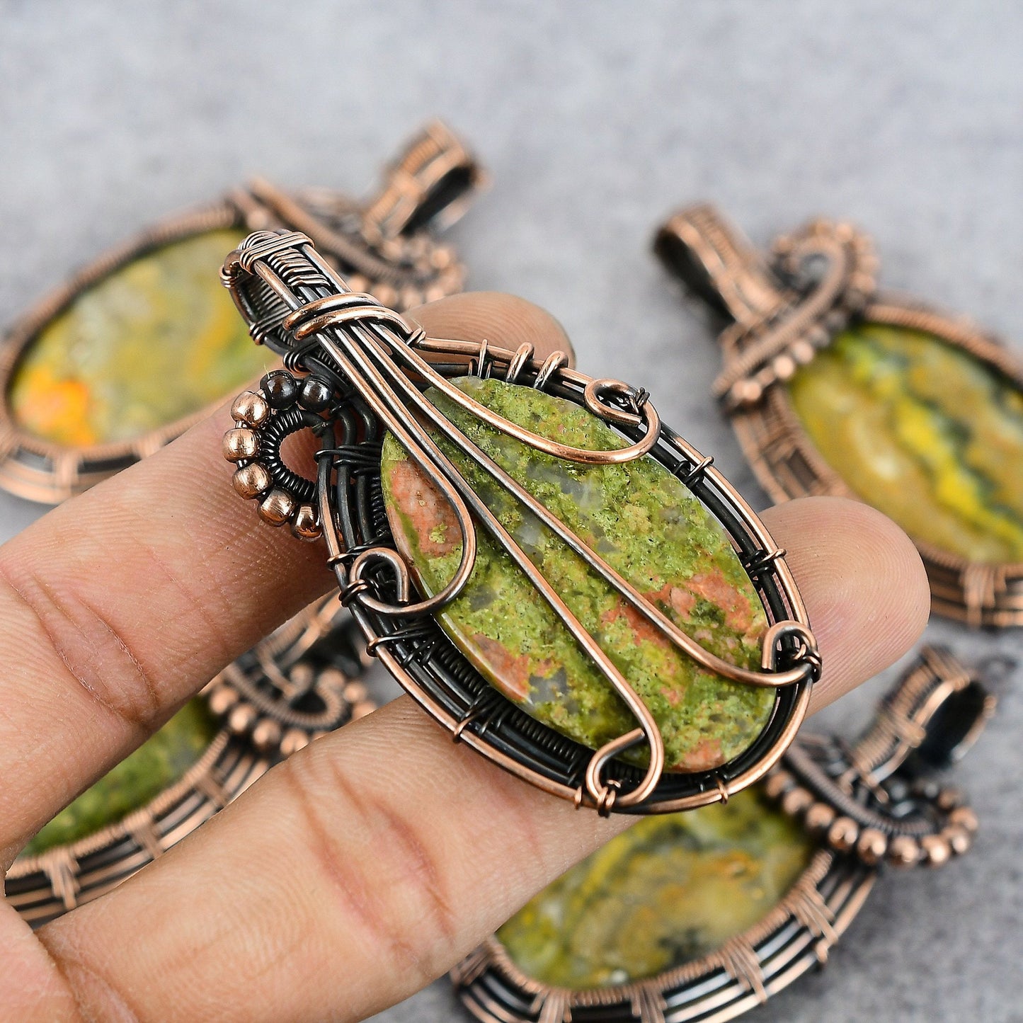 Green-Pink Unakite Gemstone Pendant