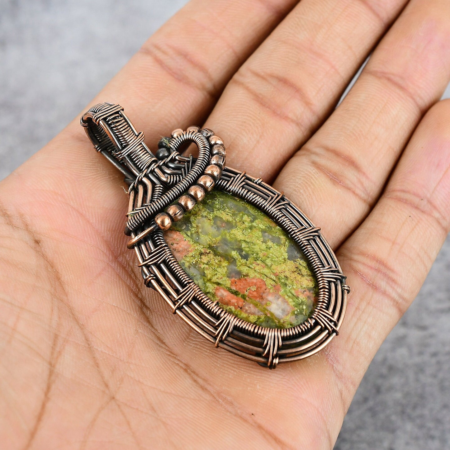 Green-Pink Unakite Gemstone Pendant