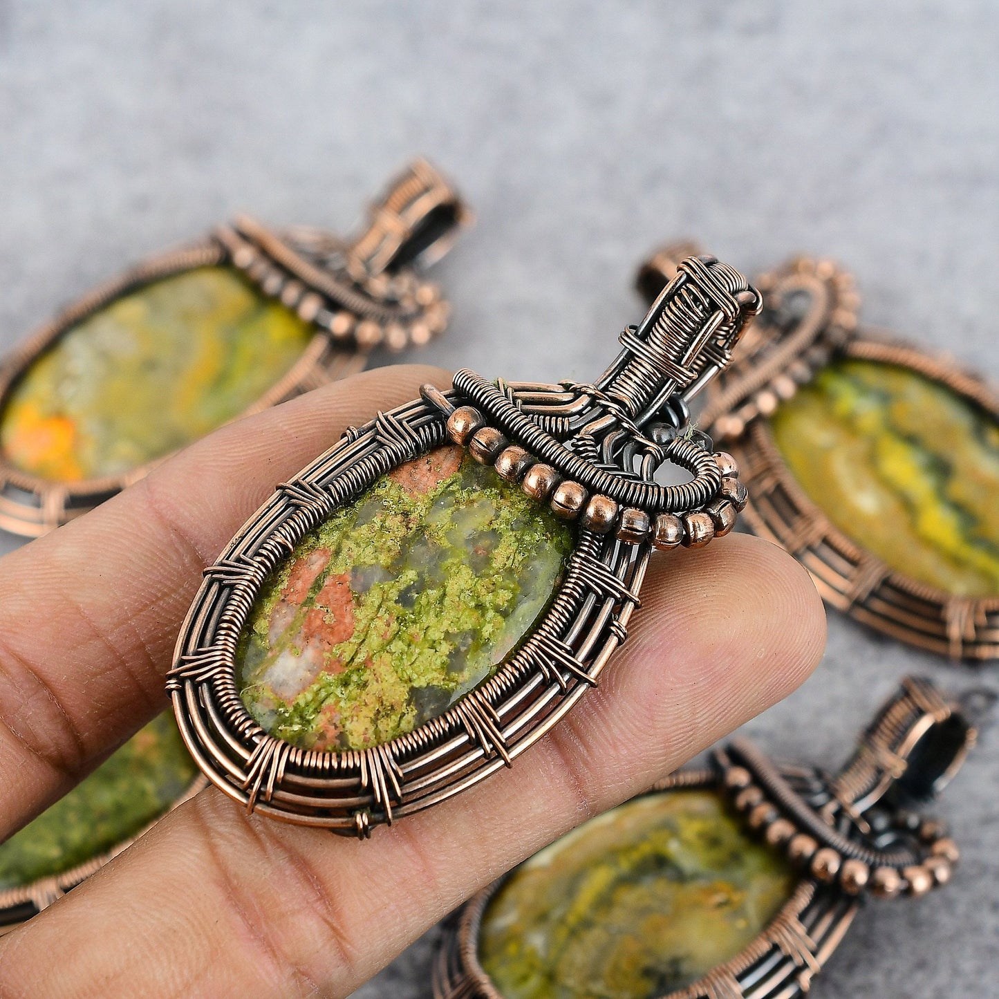 Green-Pink Unakite Gemstone Pendant