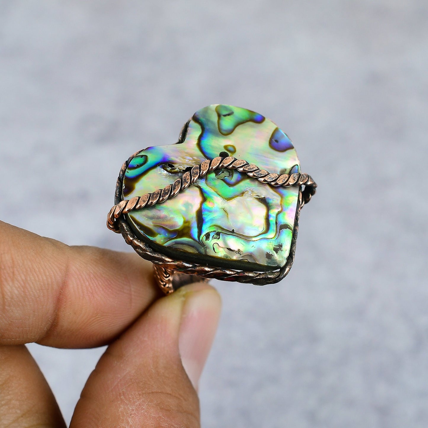 Blue-Green Abalone Gemstone Ring