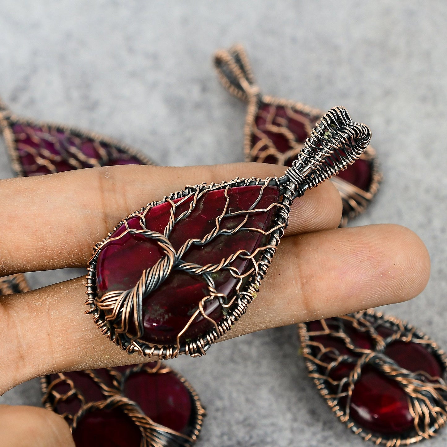 Tree of Life Red Fire Labradorite Gemstone Pendant
