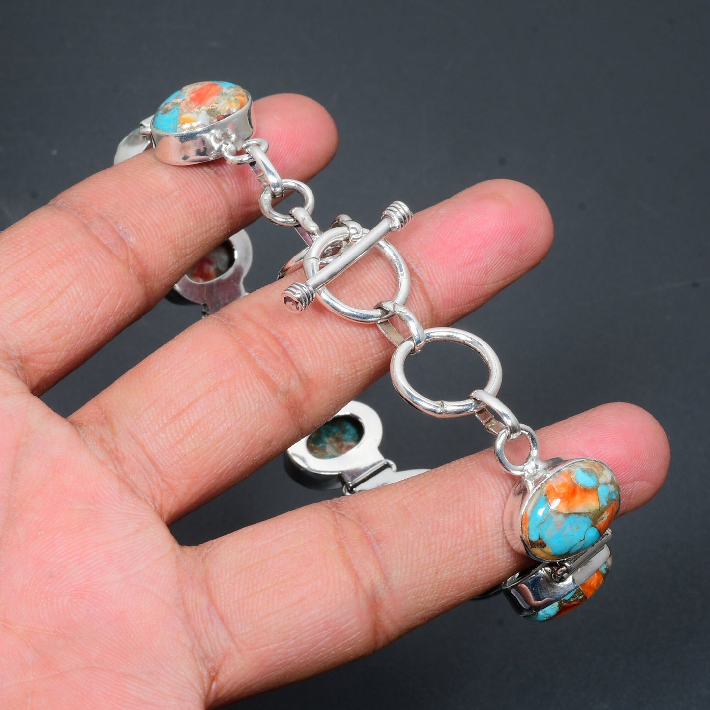 Orange Spiny Oyster Turquoise Gemstone Bracelet