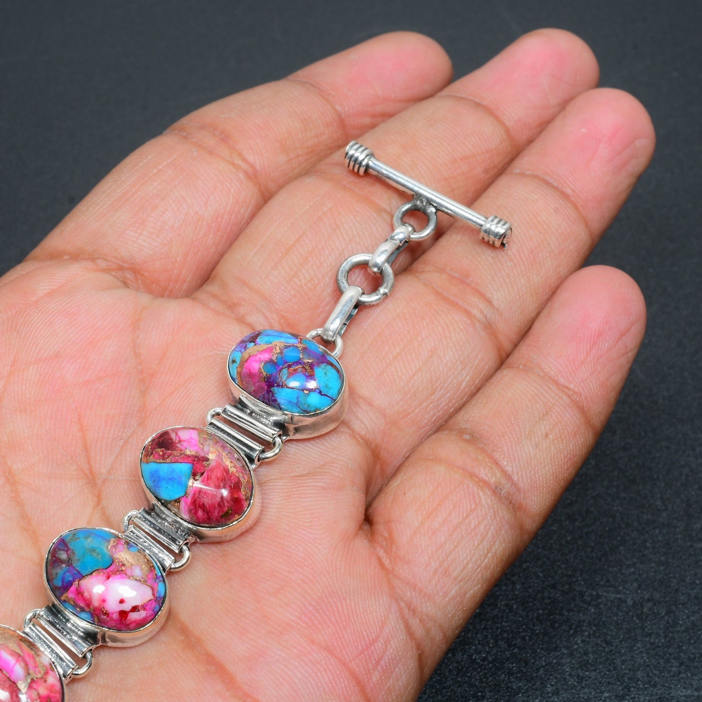 Pink Spiny Oyster Gemstone Bracelet