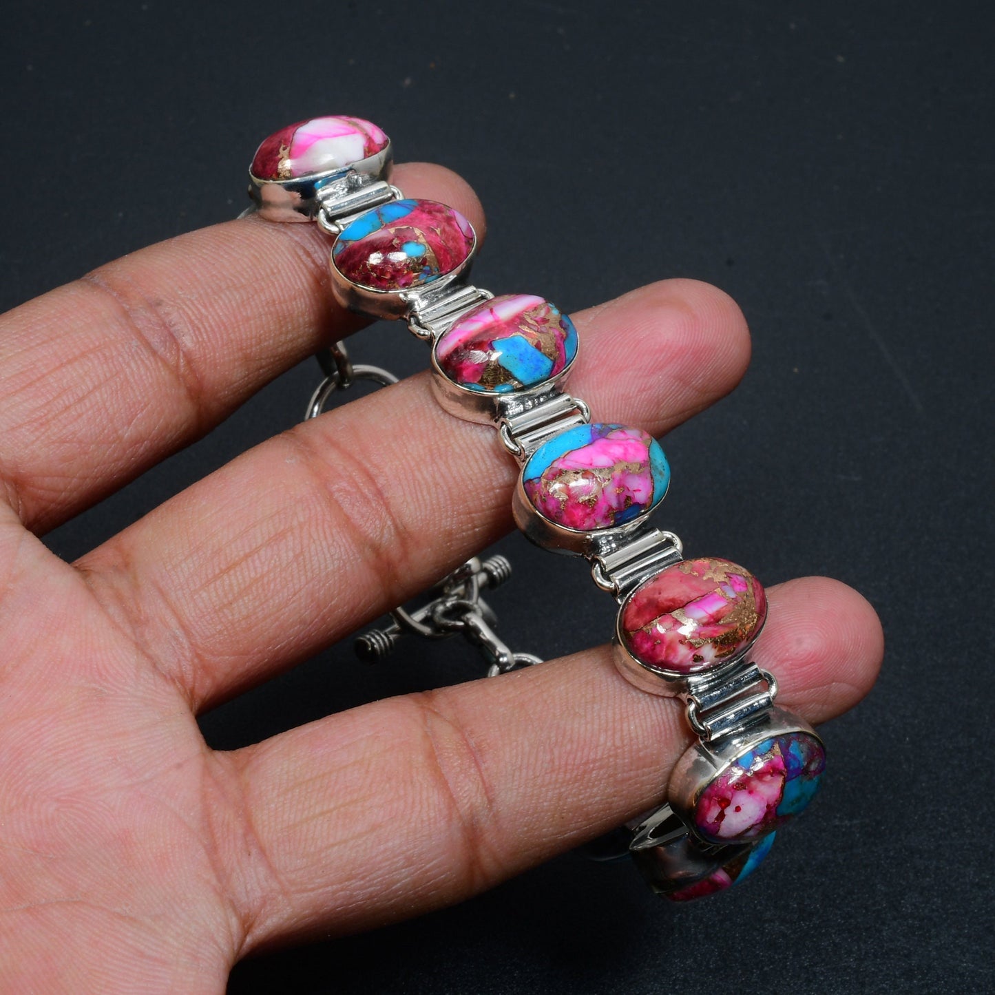 Pink Spiny Oyster Gemstone Bracelet