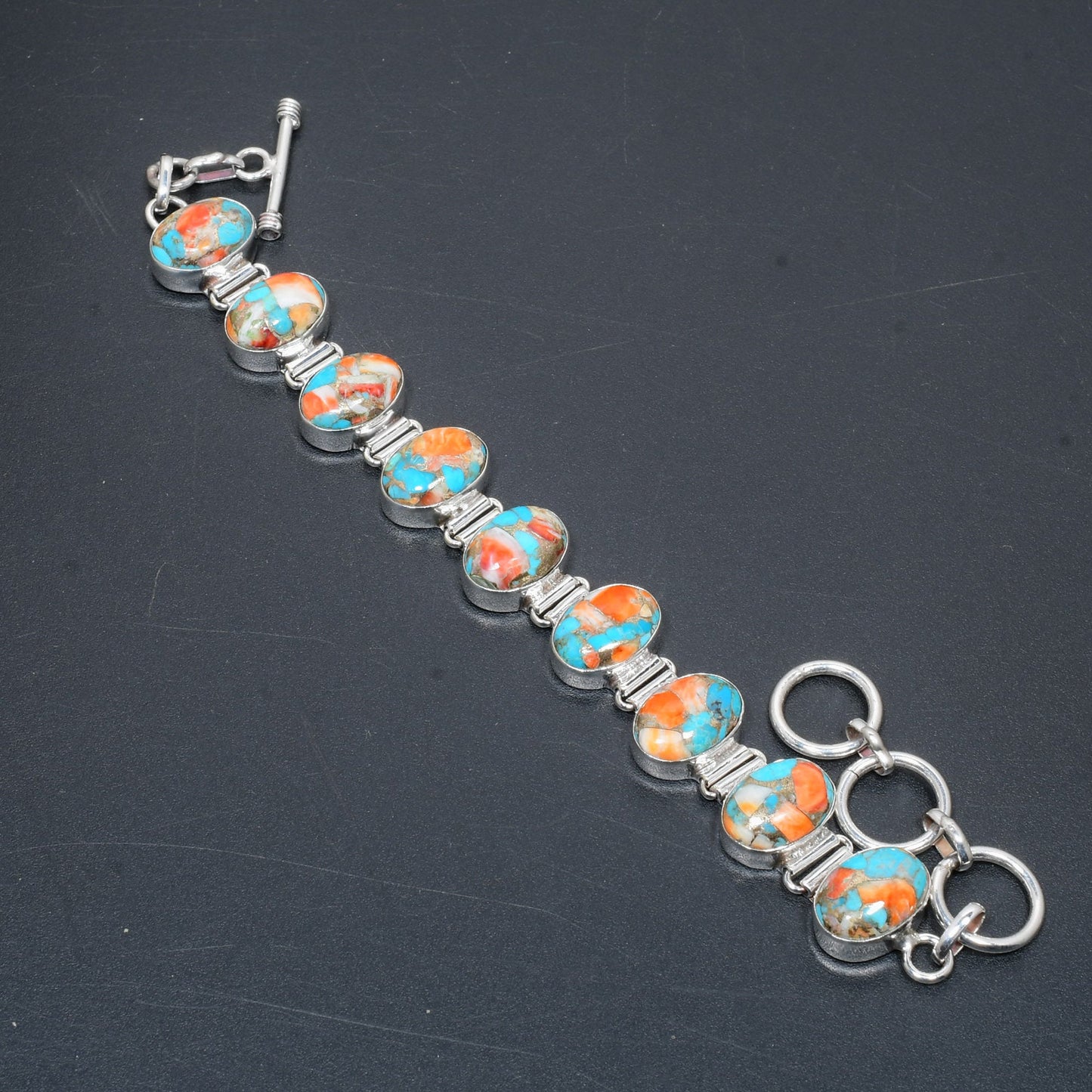 Orange Spiny Oyster Turquoise Gemstone Bracelet