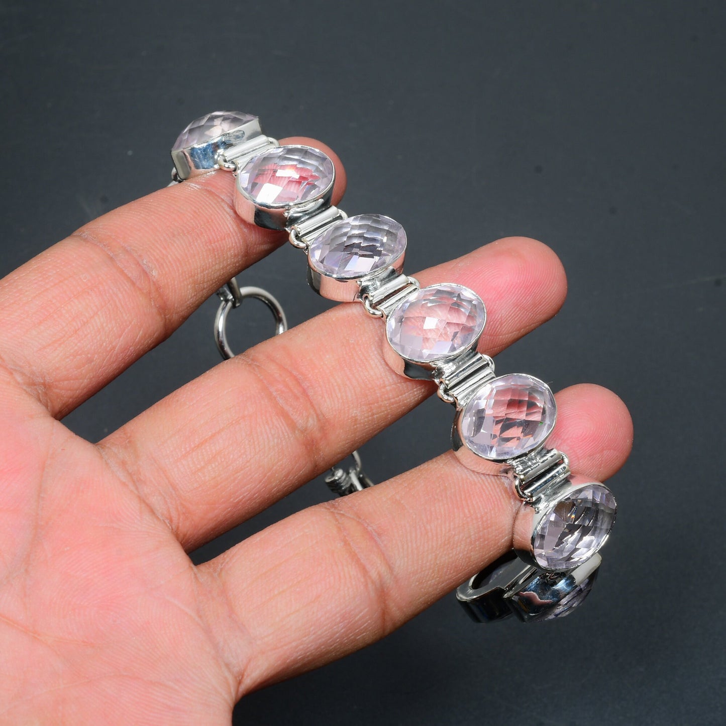 Pink Kunzite Sterling Silver Bracelet