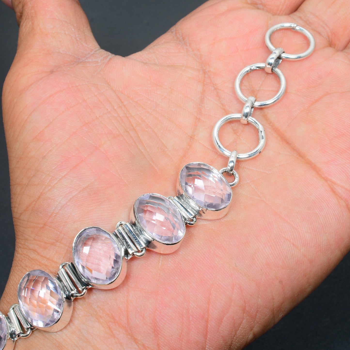 Pink Kunzite Sterling Silver Bracelet