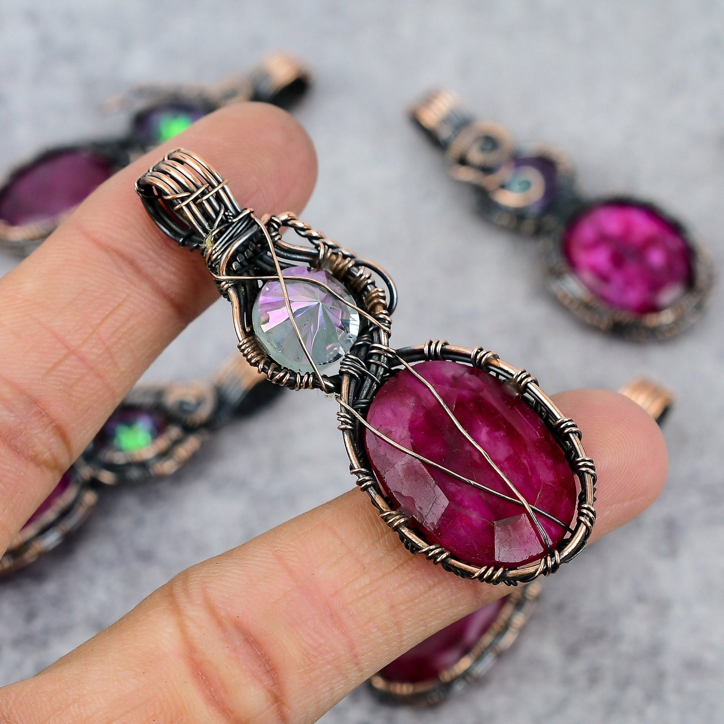 Red Ruby Gemstone Copper Pendant