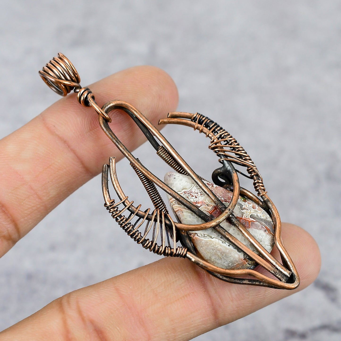 Multicolor Crazy Lace Agate Gemstone Copper Pendant