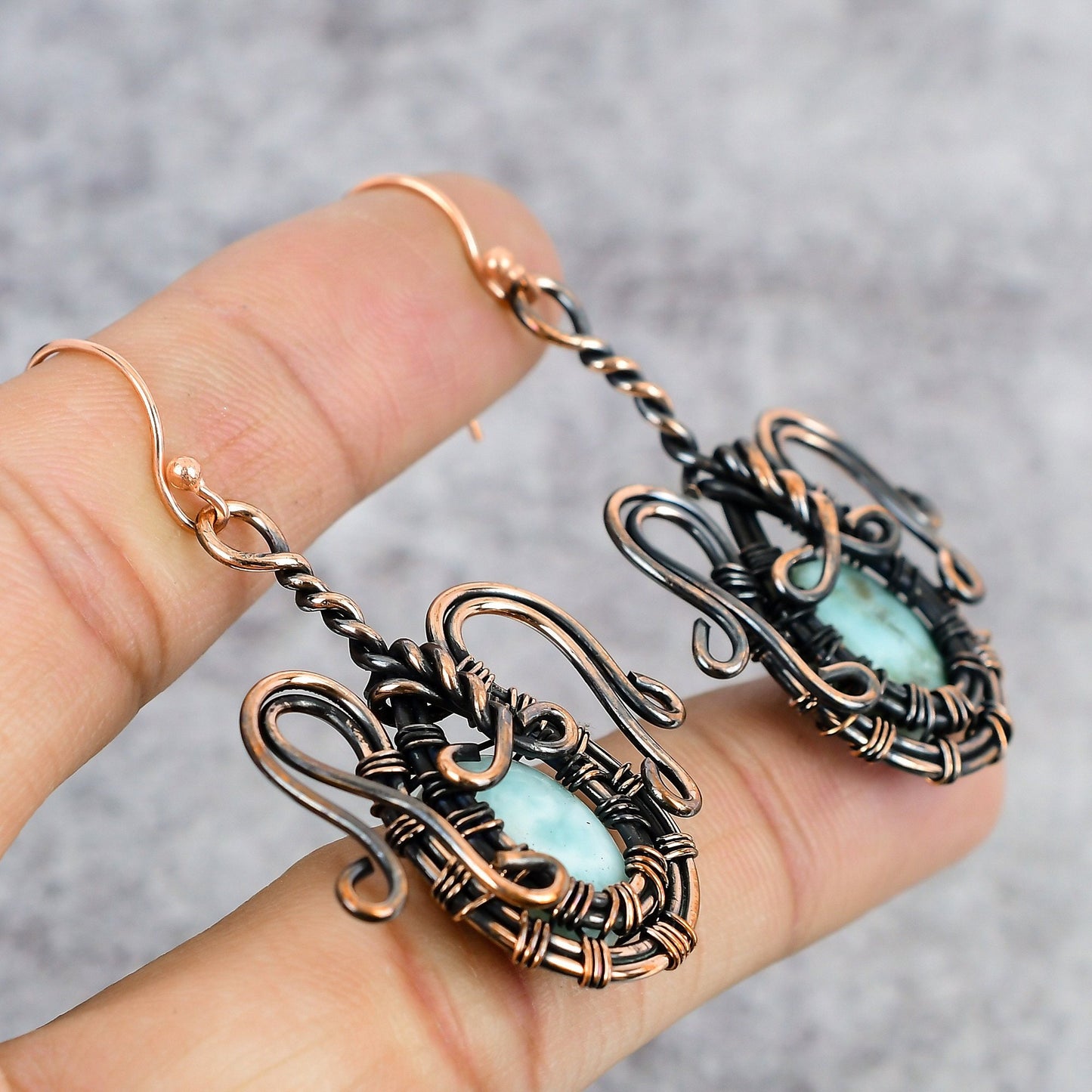 Blue Larimar Gemstone Copper Earrings