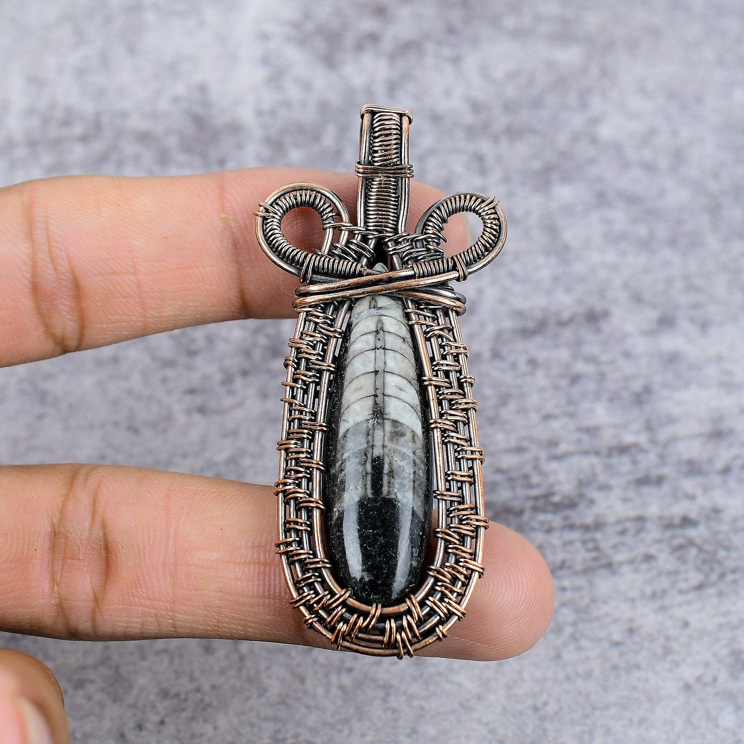 Black & White Orthoceras Gemstone Pendant