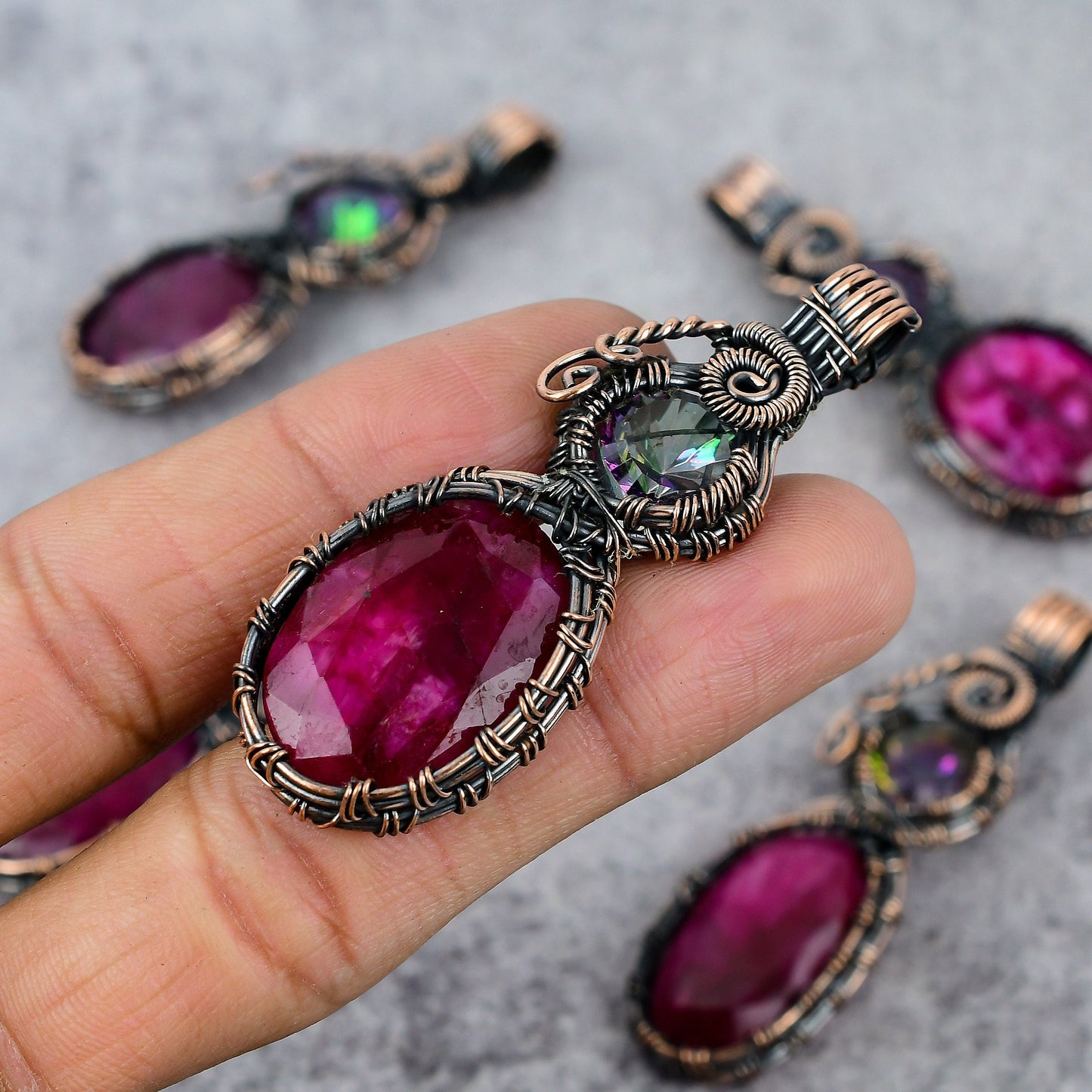 Red Ruby Gemstone Copper Pendant