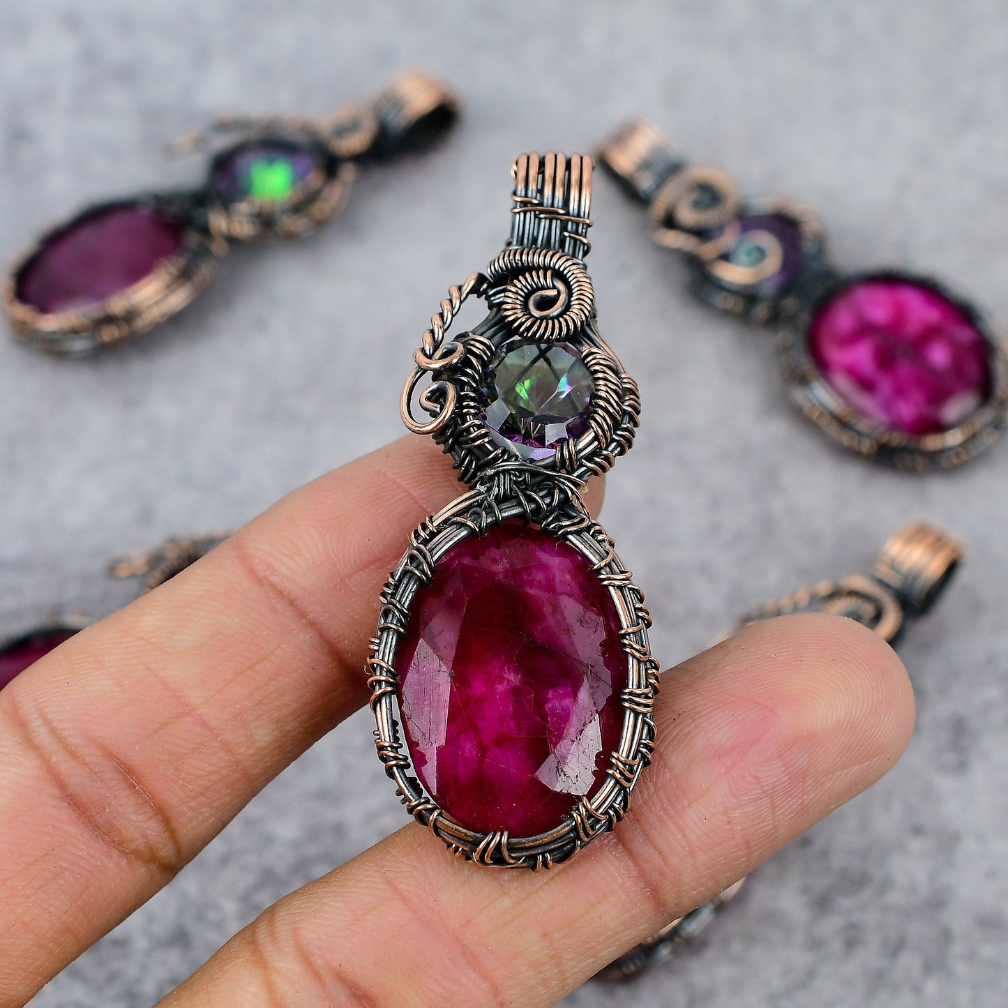 Red Ruby Gemstone Copper Pendant