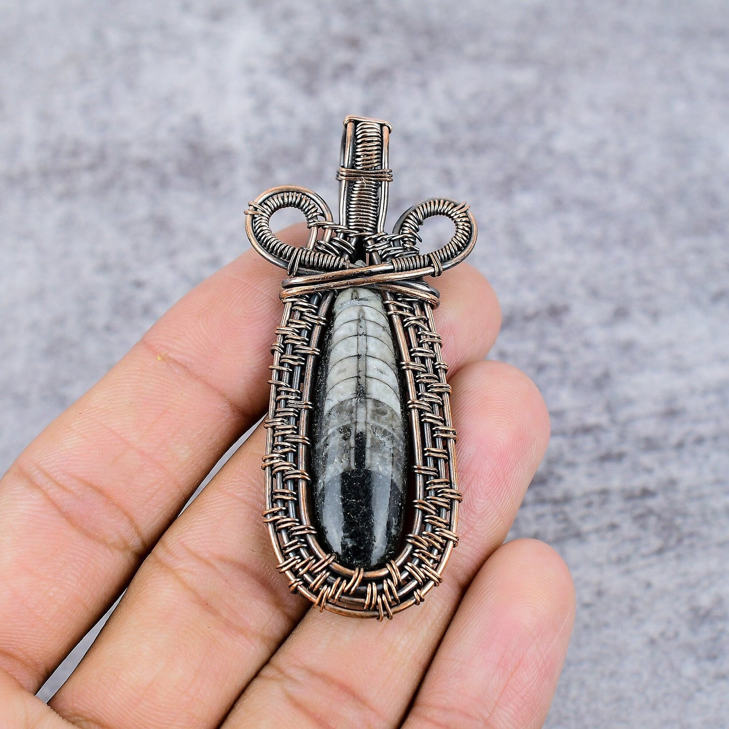 Black & White Orthoceras Gemstone Pendant