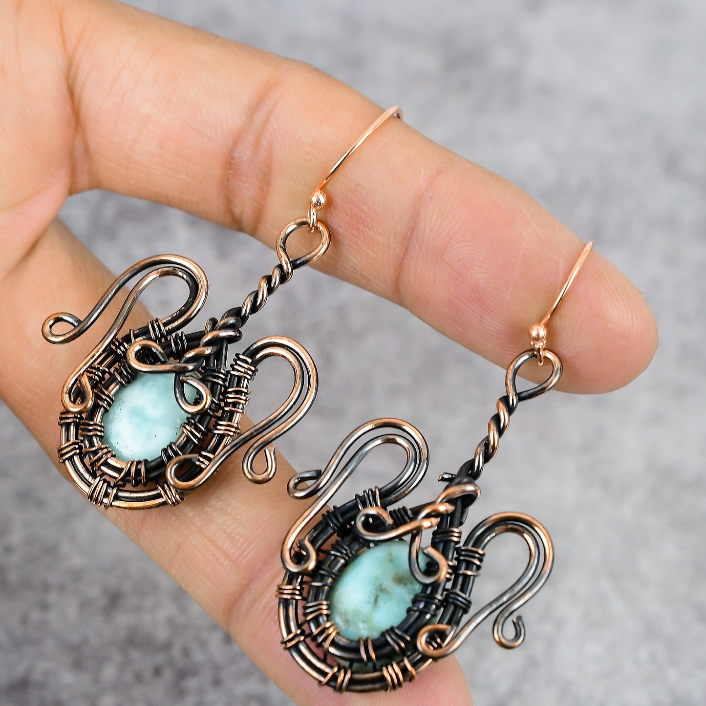 Blue Larimar Gemstone Copper Earrings