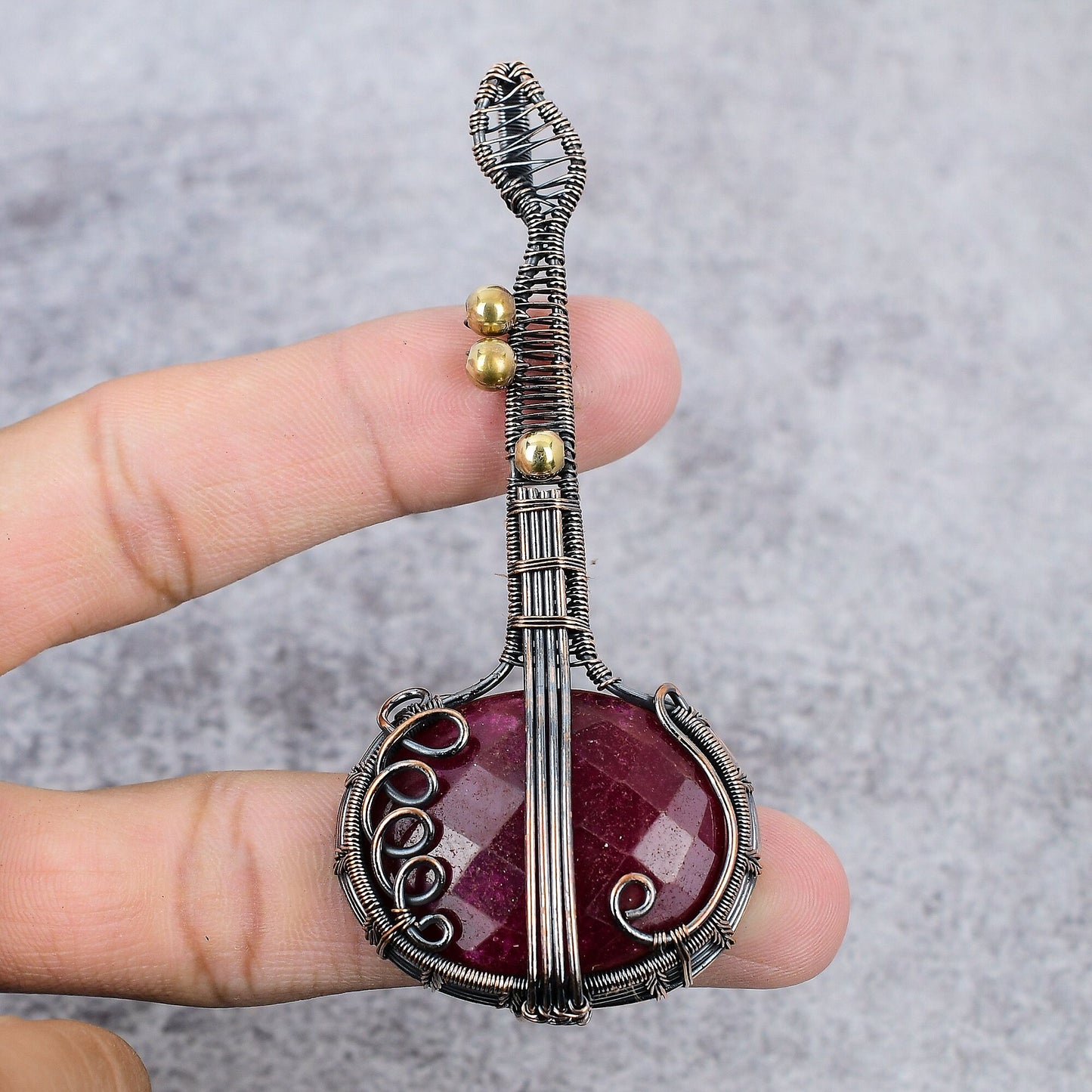 Kashmir Red Ruby Gemstone Guitar Pendant