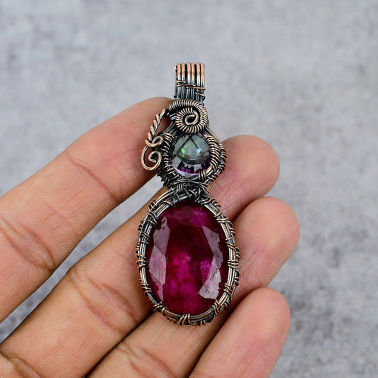 Red Ruby Gemstone Copper Pendant