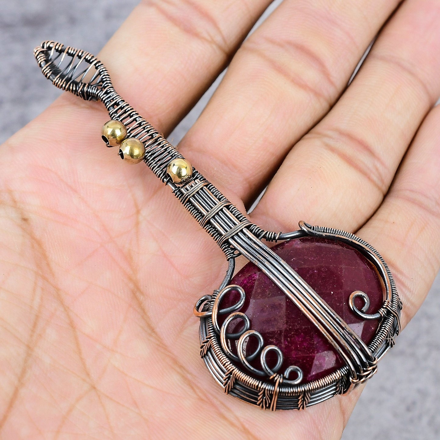 Kashmir Red Ruby Gemstone Guitar Pendant