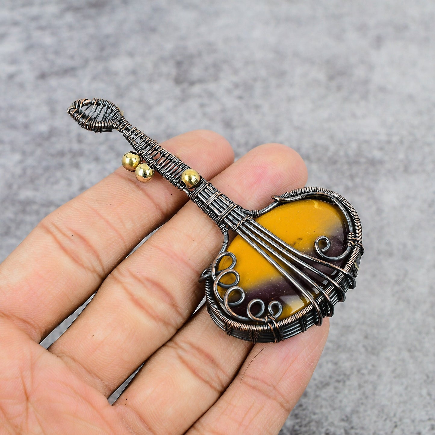Red-Yellow Mookaite Gemstone Guitar Pendant