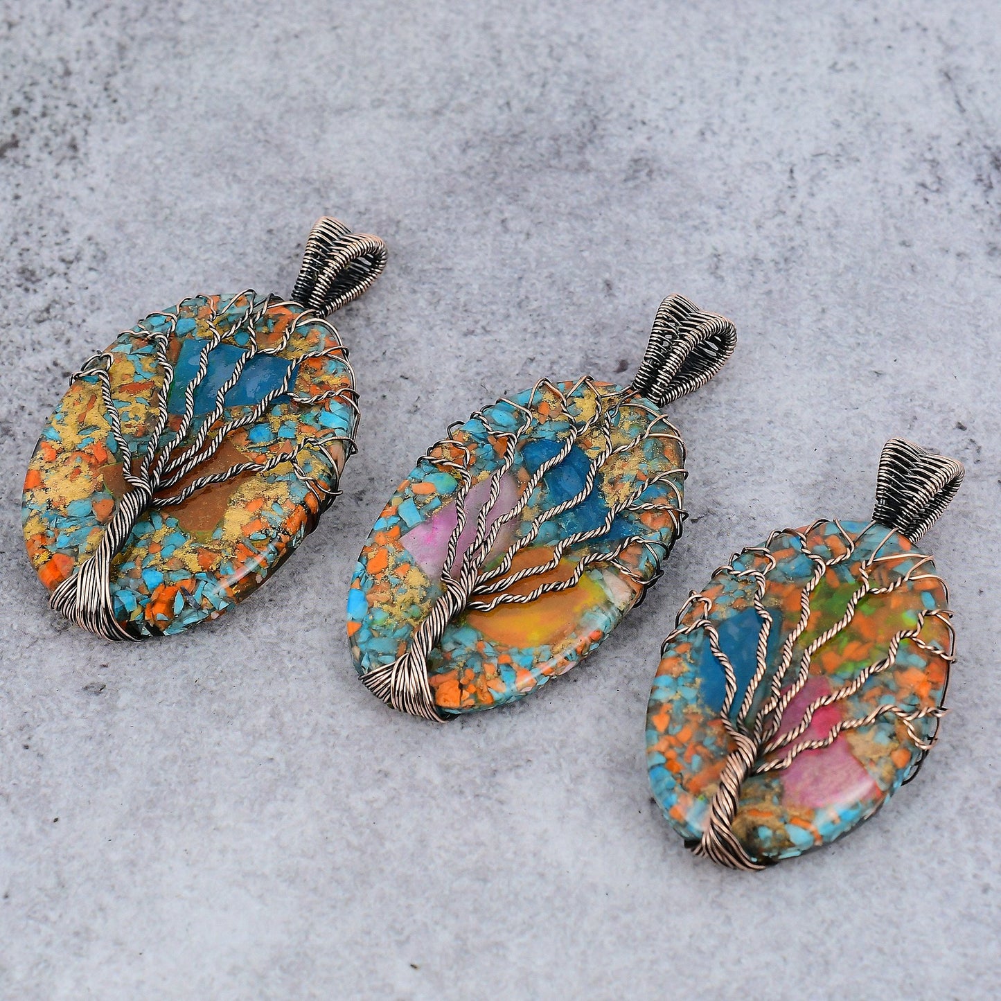 Multi-Color Spiny Oyster Gemstone Copper Pendant