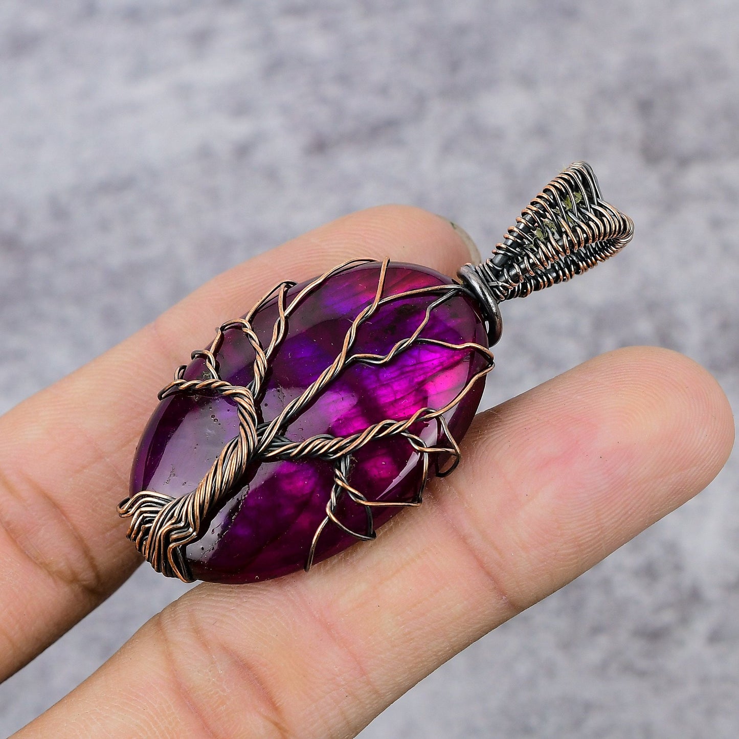 Pink Flash Labradorite Gemstone Pendant