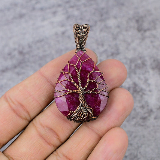 Red Ruby Gemstone Tree of Life Pendant