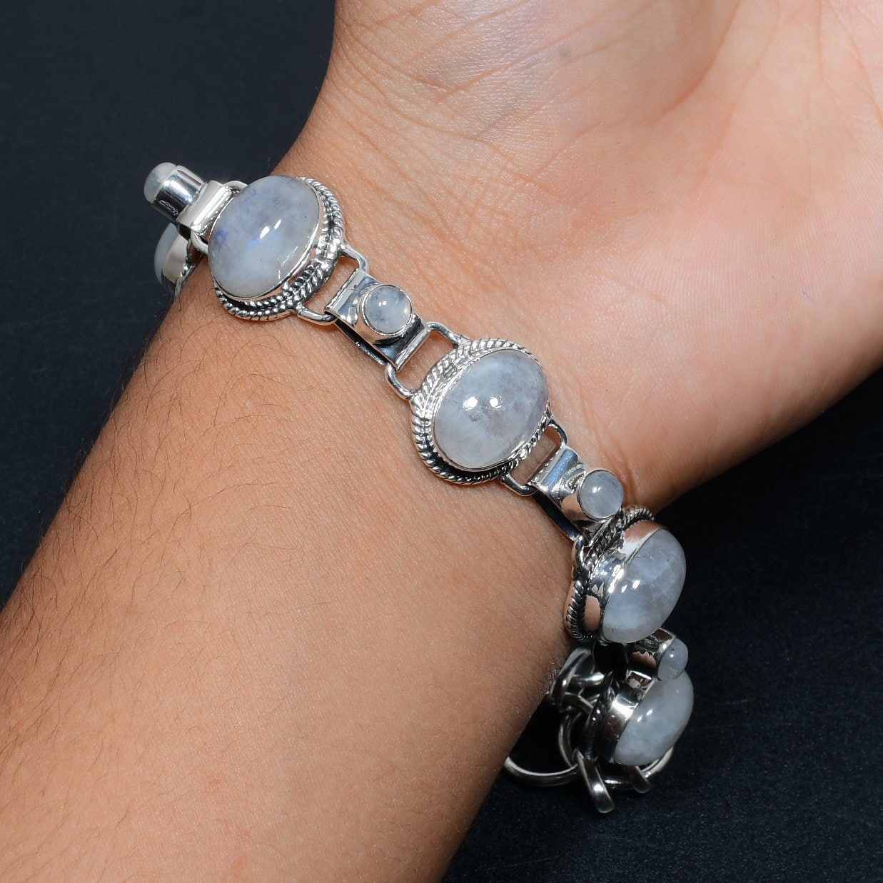 Sterling Silver Rainbow Moonstone Bracelet