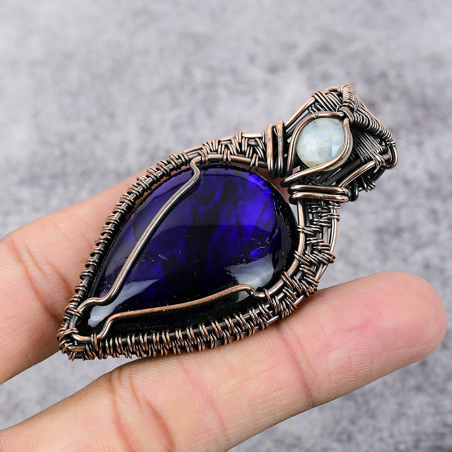 Blue Flash Labradorite & Moonstone Gemstone Pendant