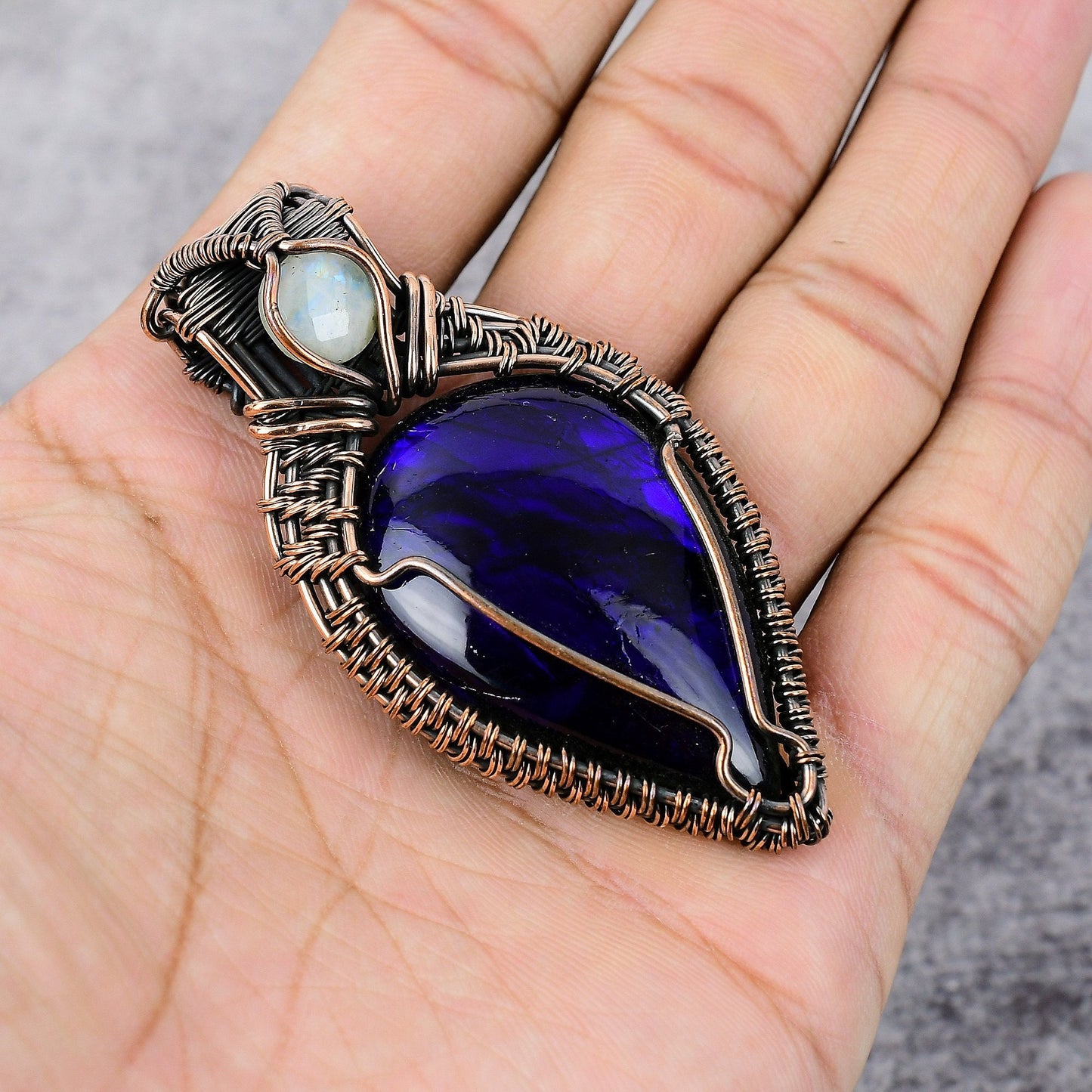 Blue Flash Labradorite & Moonstone Gemstone Pendant