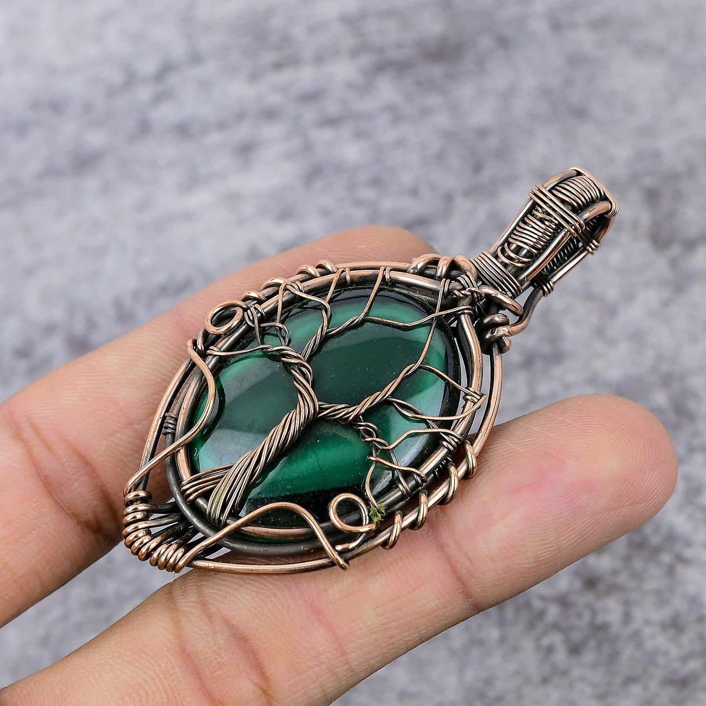 Green Malachite Gemstone Tree of Life Pendant