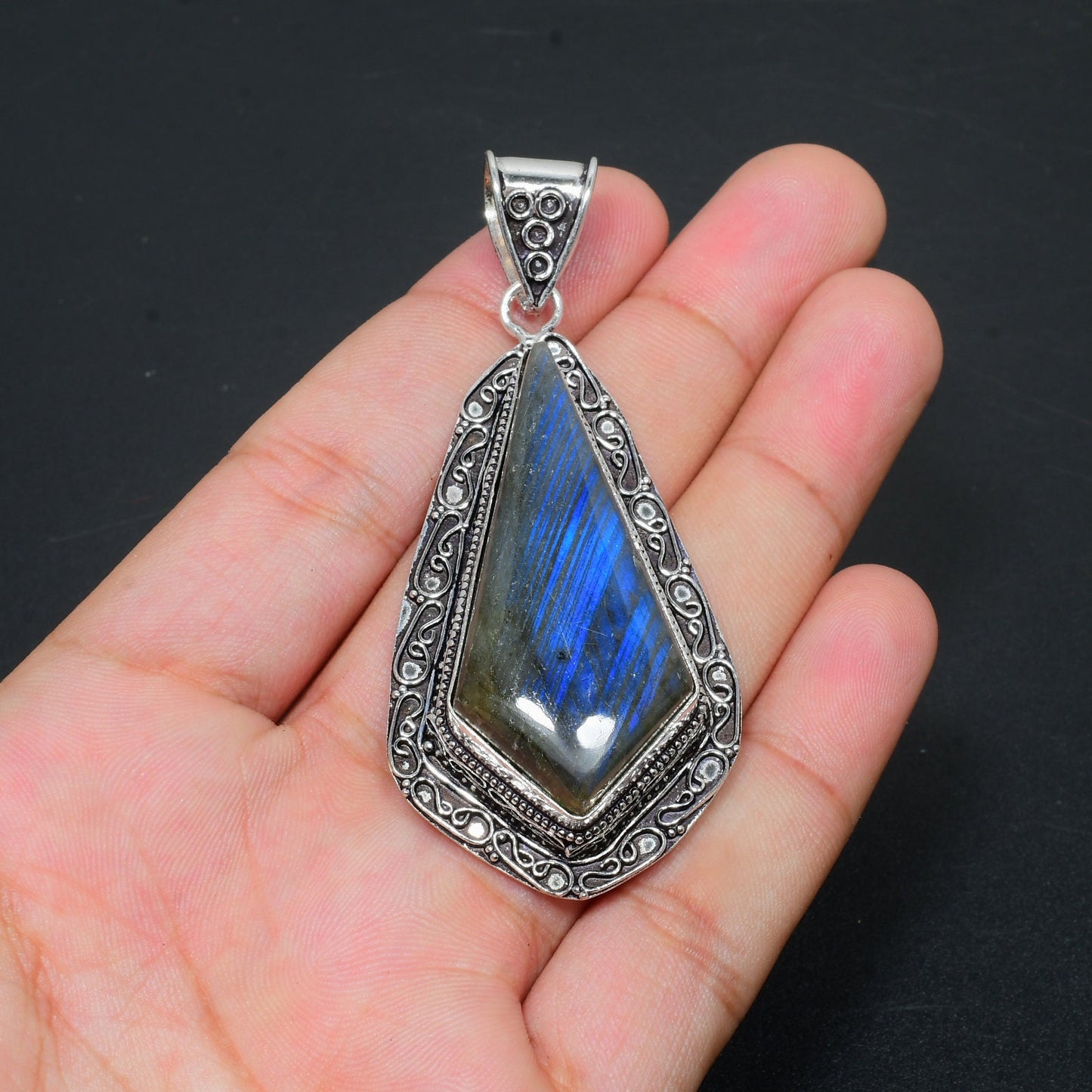 Blue Fire Labradorite Gemstone Pendant