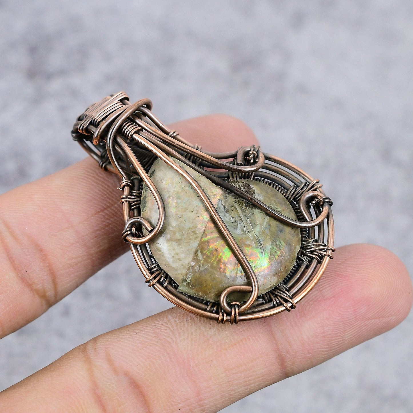 Copper Ammonite Gemstone Pendant