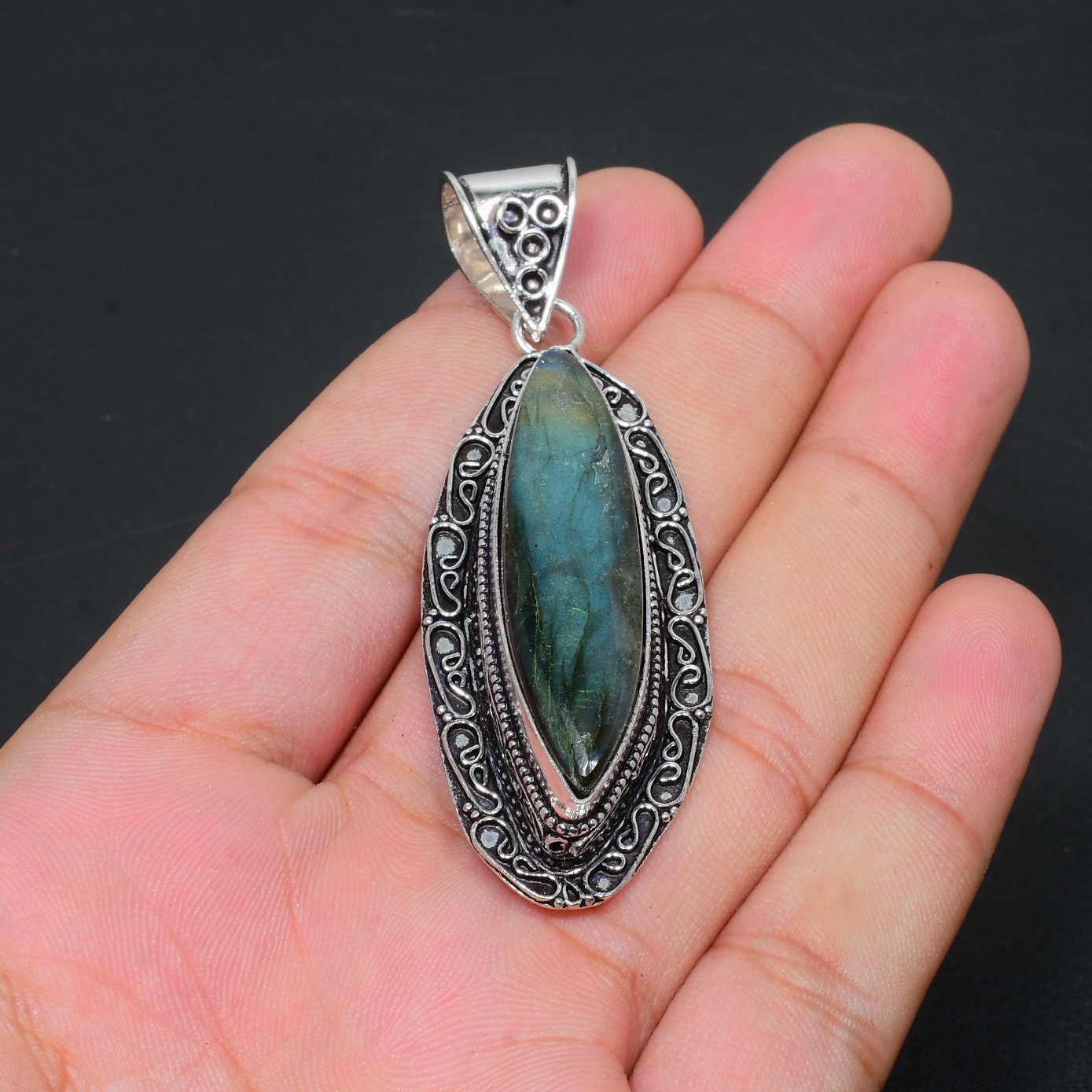 Blue Fire Labradorite Gemstone Pendant