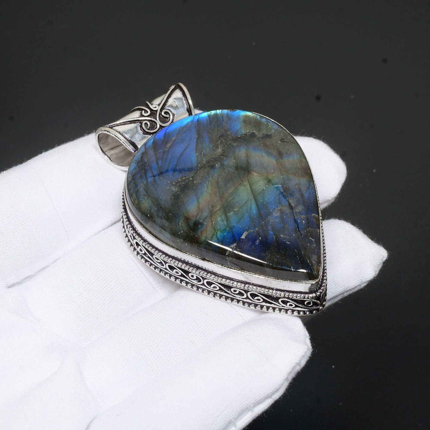 Blue Fire Labradorite Gemstone Pendant