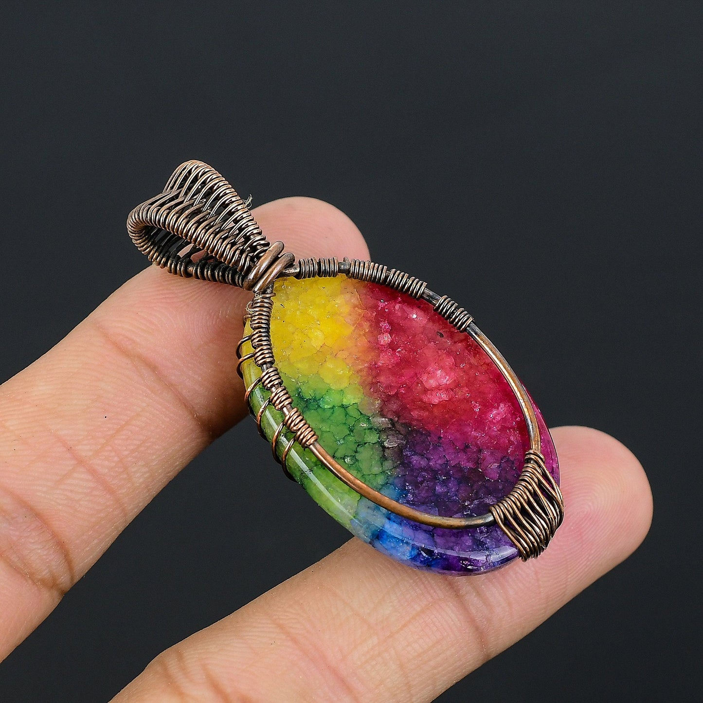 Copper Solar Quartz Gemstone Pendant